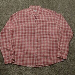 Peter‎ Millar shirt XL Linen Button Down Shirt Red Plaid Casual Menswear Top